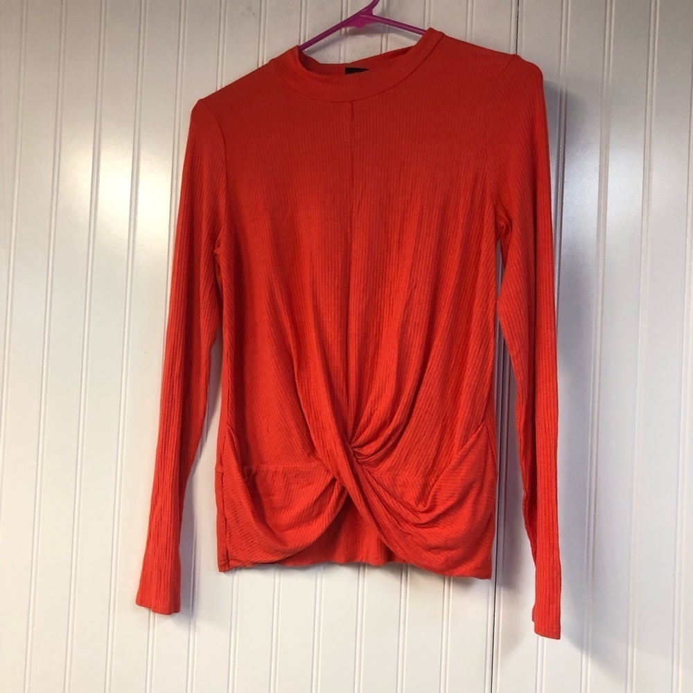 Art Class Women's Orange Long Sleeve Top Cross Front XL Rib Knit